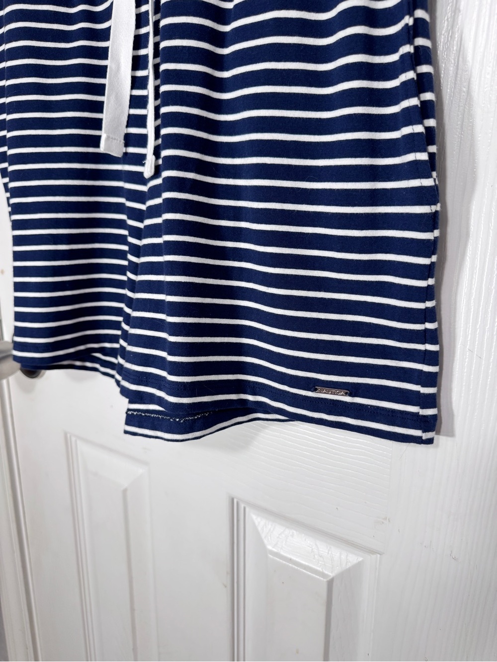NWT Nautica Navy White Stripe Cotton/Spandex Drawstring Romper Medium - Picture 10 of 14